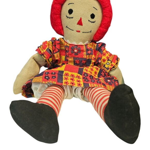 Raggedy Ann Doll Vintage Handmade 15" Felt Hair Unbranded Toy Girl Plush Striped - Picture 7 of 10